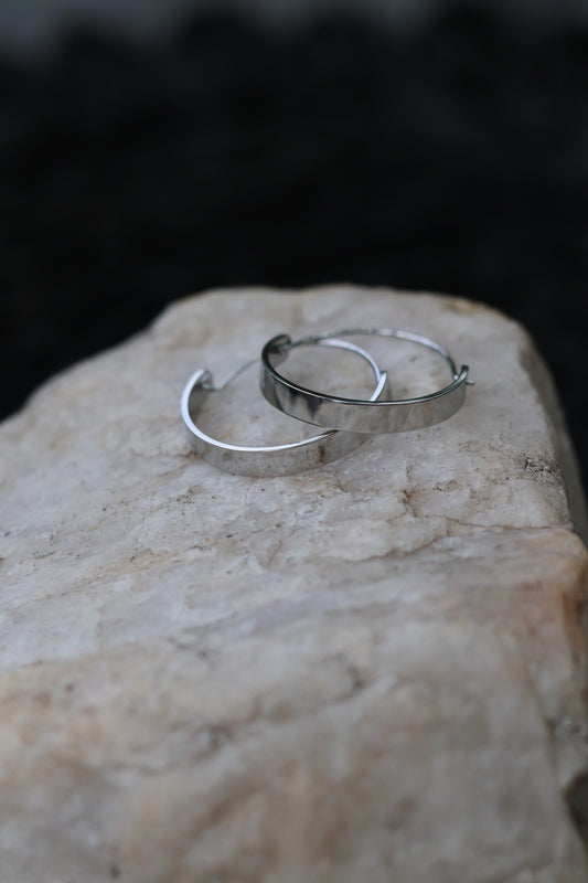 Edge Hoops Earrings - Stainless Steel Water Proof Silver