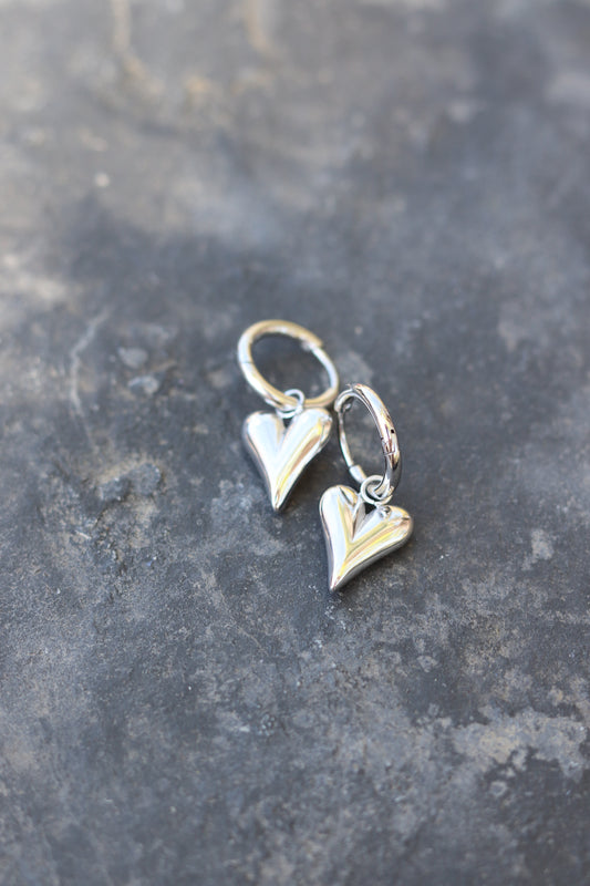 Silver Heart Huggy Earrings (Stainless Steel)