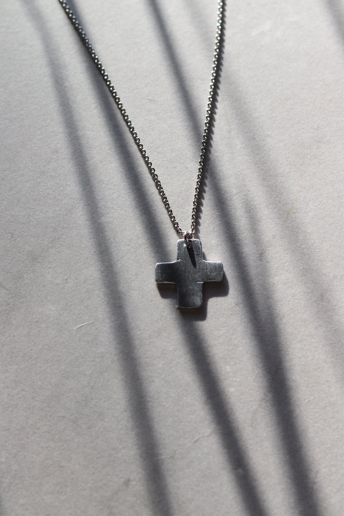 Chunky Silver Aluminum Cross Necklace