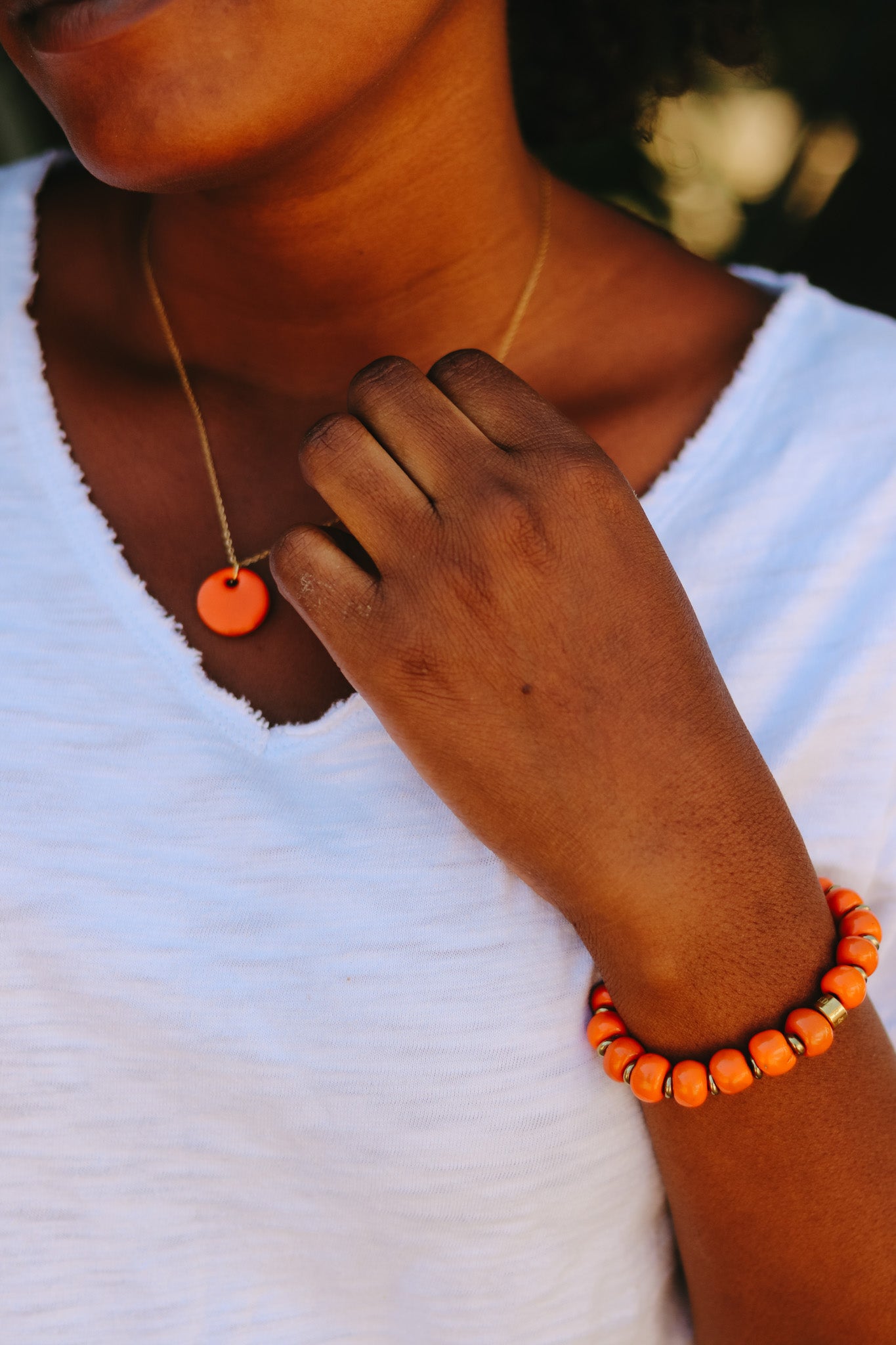 Hope Necklace - Tangerine (Ceramic and Gold)