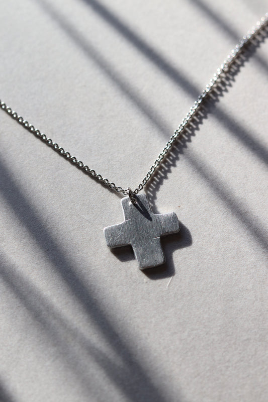 Aluminum Necklace Thick Cross and Heart
