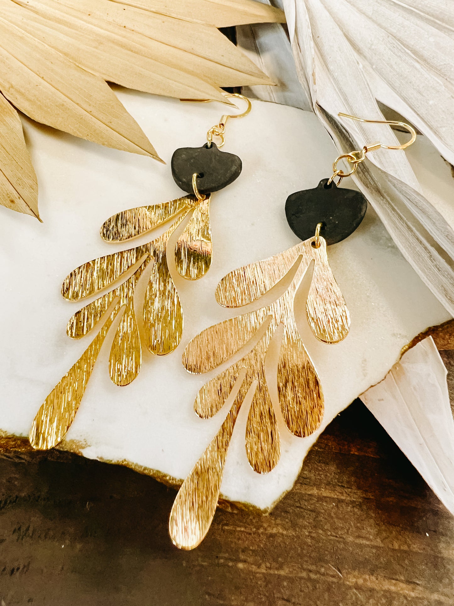 Gold Leaf and Ceramic Earrings